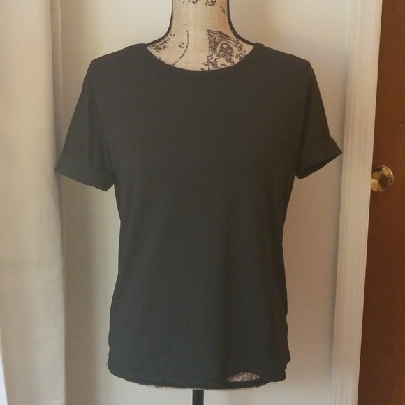 Black Rolled Sleeve Basic T-shirt - Picture 3 of 5